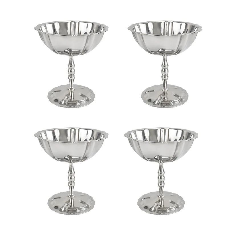 4pcs Stainless Steel Ice Cream Cup High Ice Cream Enamel Stainless Steel Base Unique Food Service Bowl for Dinner Lunch
