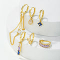 New Design Fringe Sapphire Earringset 18K Gold Plated Brass Earring Fashion Jewelry Personality Zircon 6-Piece Earring for Women