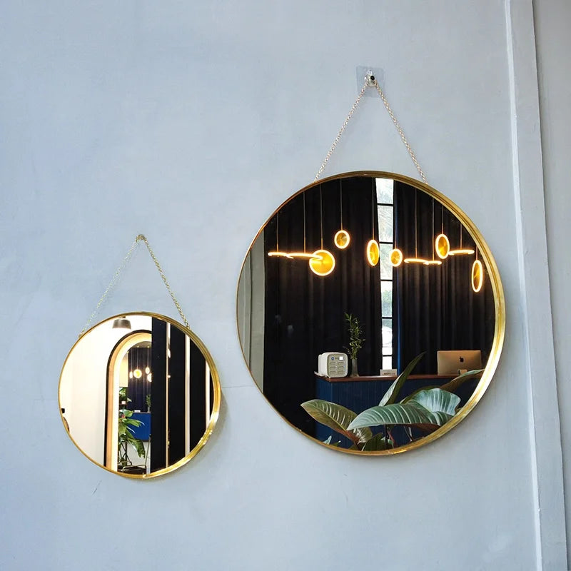 Hanging Copper 30CM Small Round Gold Framed Mirror Wall Metal Frame Mirrors Round Shape Mirrors
