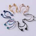 Antler Shaped Stainless Steel Stone Septum Rings Clip-On Fake Nose Hoop Wire Cuff Steel Ball Cone Body Non-Piercing Steel