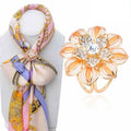 Jachon Fashion Hollow Camellia Three-ring Scarf Jewelry Scarf With Diamond Alloy Enamel Scarf Buckle Ring Clip for Women