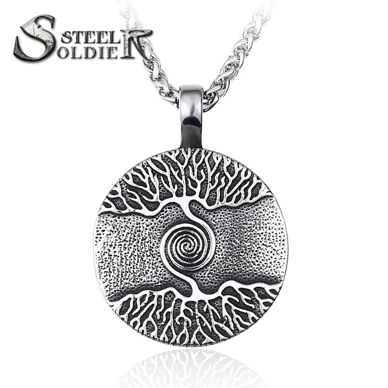 SS8-292P Steel Soldier Nordic Amulet Pendant Necklace Vikings the Tree of Life Charm Chain for Men and Women Jewelry
