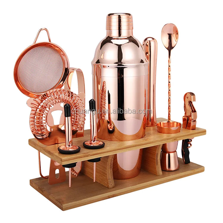 11-Piece Copper Bartender KitPerfect Home Cocktail Shaker Set for Drink Mixing With Stand