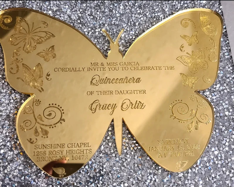 Luxury De Luxe Customization Envelope Laser Cut Gold Mirror Acrylic 15 Years Invitation De Mariage Wedding Invitation Card