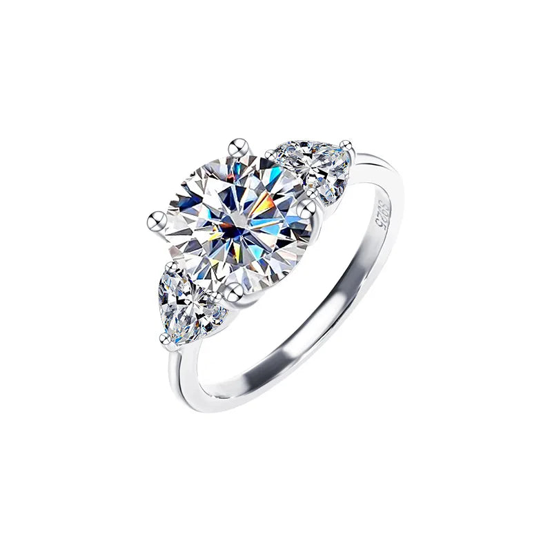 3 Stones Moissanite Engagement Rings D Color 3Carat 925 Sterling Silver Anniversary Wedding Promise Rings for Women