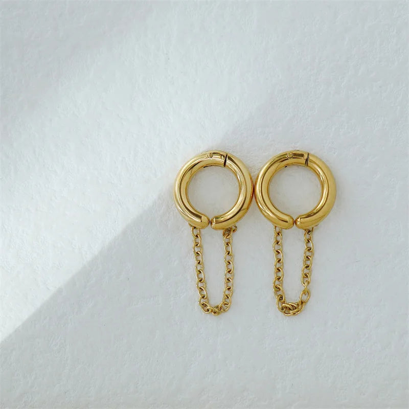 Fashion Waterproof Stainless Steel Jewelry 18K Gold Plated Clip on Hoop Earrings Non Pierced Tassel Ear Clips Earrings YF3631