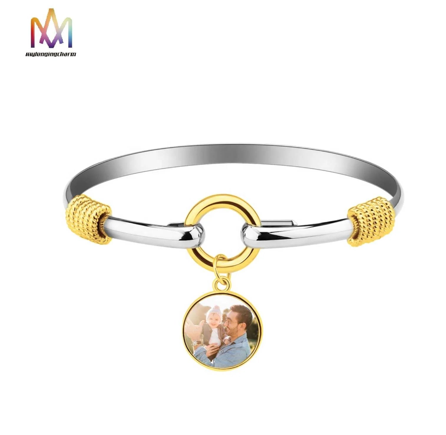 O Shape Hook and Loop Brass Bracelets with Custom Picture Inside for Valentine's Day
