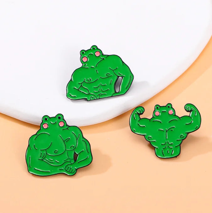 Creative Cartoon Funny Frog Sports Fitness Animation Characters Alloy Enamel Brooch Exquisite Fashion Badge Pin Jewelry