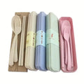 Camping Travel Reusable Flatware Fork Chopsticks Spoon Tableware Portable Wheat Straw Cutlery Set with case