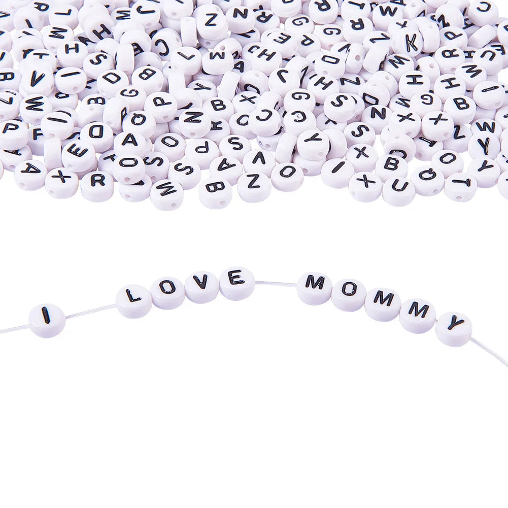 Customized Order Accept White Letter Black Font Acrylic Letter Beads 4*7mm Alphabet Charm for DIY Jewelry Accessory
