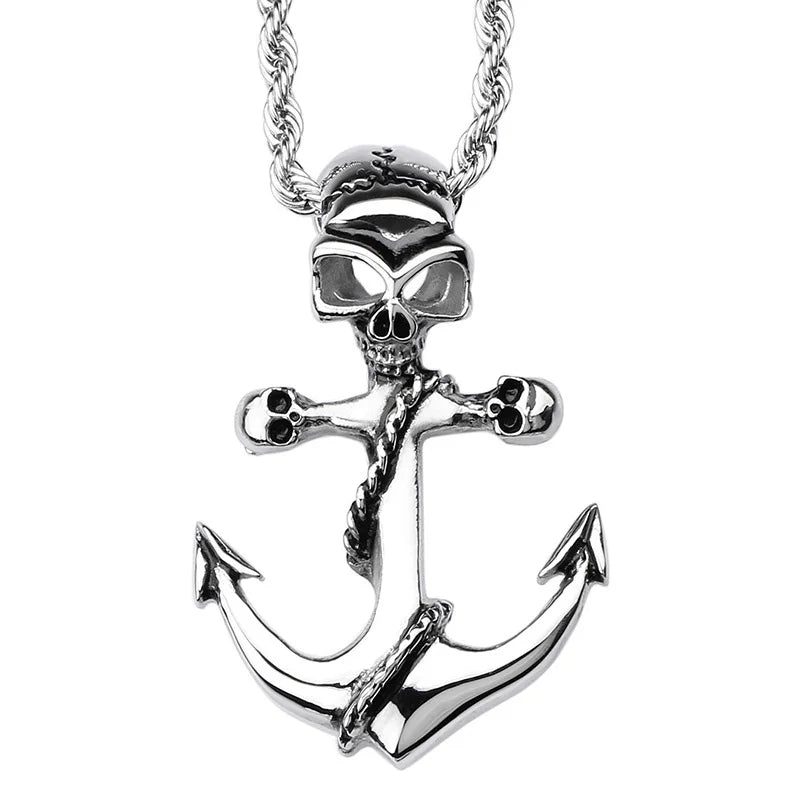 Men's Viking Jewelry Design Stainless Steel Anchor Pendant Necklace with Infinity Pirate Skulls-Fine Pendants & Charms