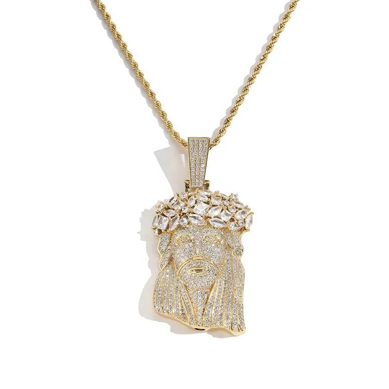 Newest Hip Hop Real Gold Plated Brass With Bling Zircon Iced Out Religious Big Jesus Pendant Necklace