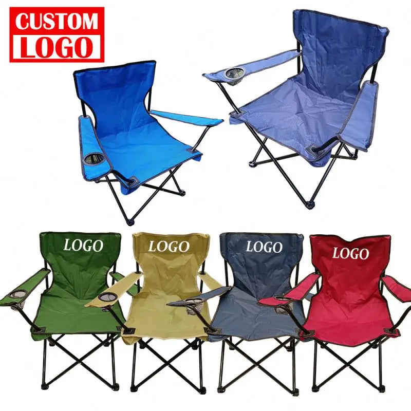 Custom Printed Logo Camping and Travelling Oxford Fabric Handle Chair Steel Beach Chair