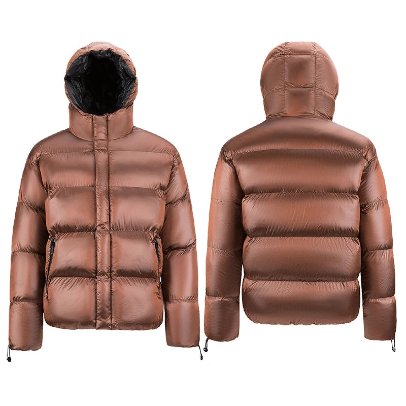 ALIKE Men Winter Fashionable Shiny Fabric Casual Keep Warm Waterproof Padding Plus Size Puffer Jacket Stand Collar Zipper Hooded