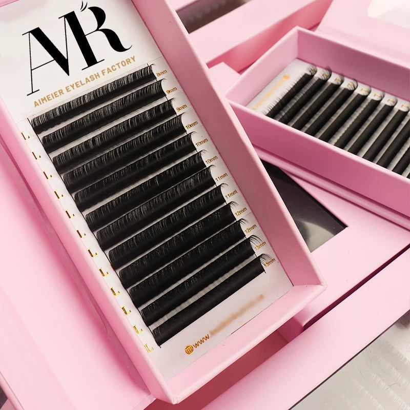 Matte Black Silk Eyelash Extension Lashes Classic Lash Trays Wholesale 0.05 Cc 8mm-25mm Volume Trays