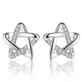 Customized Women's Sterling Silver Zircon Star White CZ Stud Korean Earrings Rhodium Plated for Parties and Gifts