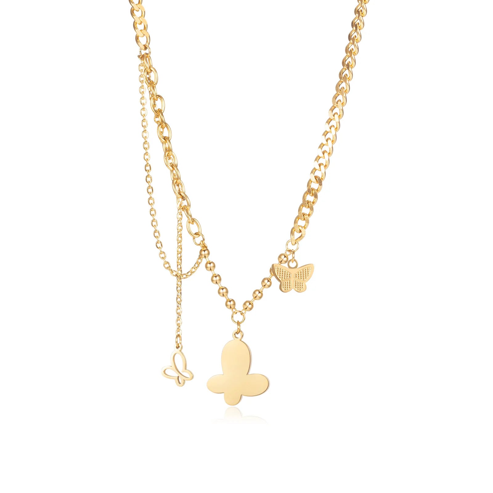 Stocks Selling INS Style Stainless Steel Jewelry Romantic Butterfly Charms Necklace 18K Gold and Silver Plated Chains Necklace