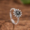 925 Sterling Silver Opening Ring Sunflower Retro Simple Female Flower Ring Sterling Silver Jewelry Wholesale