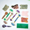 HZ Wholesale Custom Logo Masajeador Rodillo Facial Jade Stone Massage Roller Gua Sha Tool Set Dalmation Jasper Beauty Tool for Face
