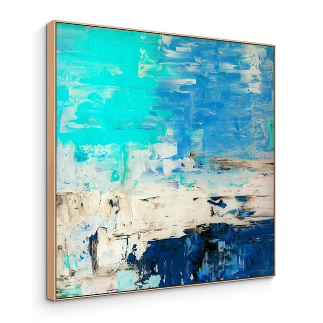 Custom Large Artwork Hotel Project Painting Wholesale Framed Wall Art Print Picture Bedroom Canvas Turquoise Blue Abstract