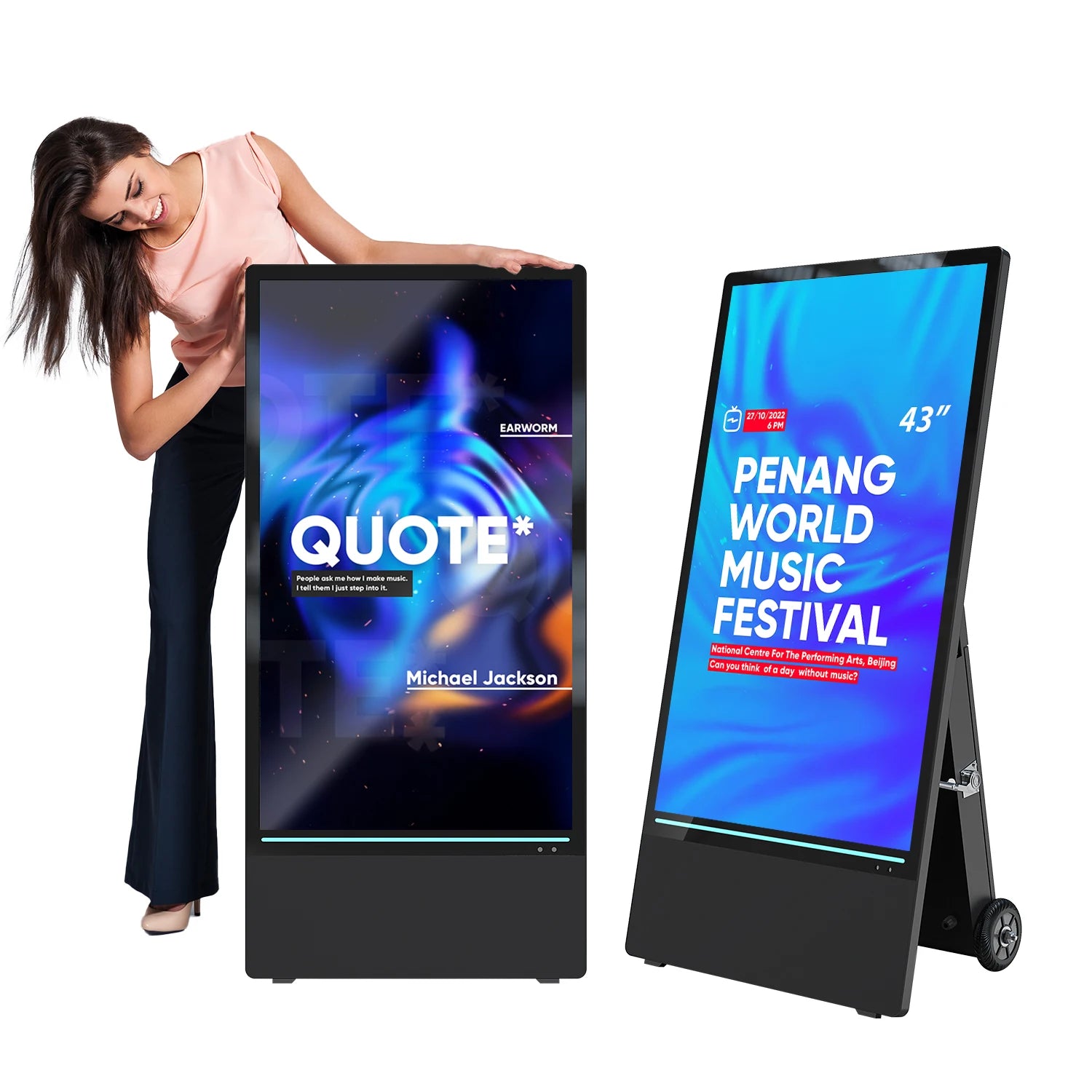 MWE USA Stock Portable 43 55Inch 1800 Nit Indoor & Outdoor Battery Powered Digital Signage LCD Advertising Poster Display Player