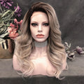 Celebrity 22inch Over Shoulder Hair Highlight Ombre Brown Lace Front Wig Synthetic Hair Wigs with Pre-plucked Natural Hairline