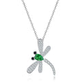 Custom Designer Charm Jewelry Green Stone Cubic Zirconia Pendant 925 Sterling Silver Emerald Gemstone Dragonfly Necklace