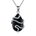 Hot Sale Gothic Jewelry 925 Sterling Silver Black Agate Oxidized Snake Pendant Necklace