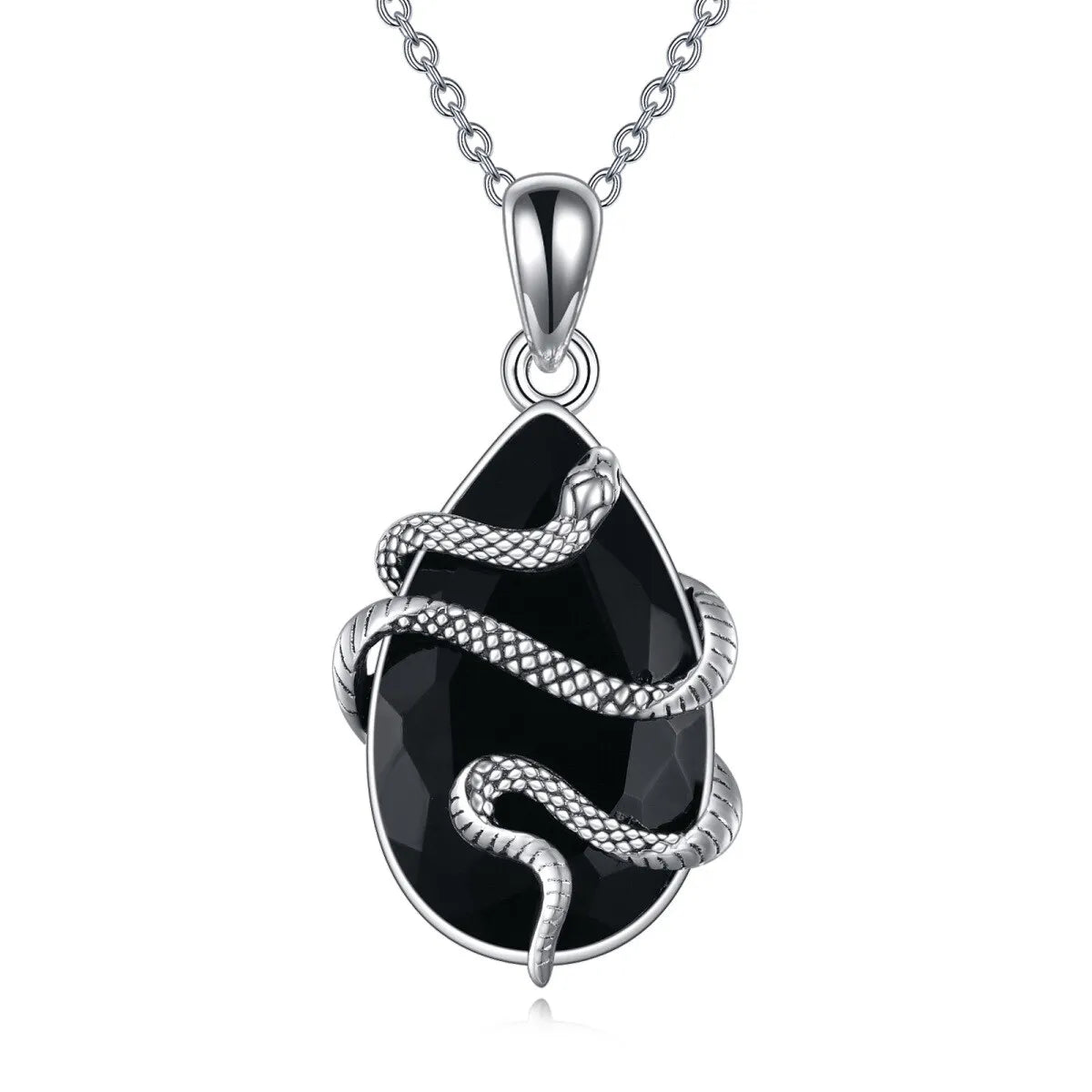 Hot Sale Gothic Jewelry 925 Sterling Silver Black Agate Oxidized Snake Pendant Necklace