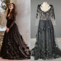 8697# Real Photos Appliques Lace A-line Wedding Dress Sweep Train Long Illusion Sleeves Bridal Gowns Evening Party Dress