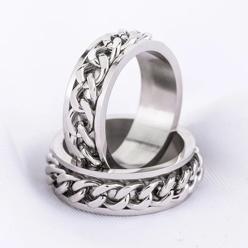 Vintage Rotating Spinning Anxiety Men Ring Jewelry Custom Stainless Steel Spinner Ring