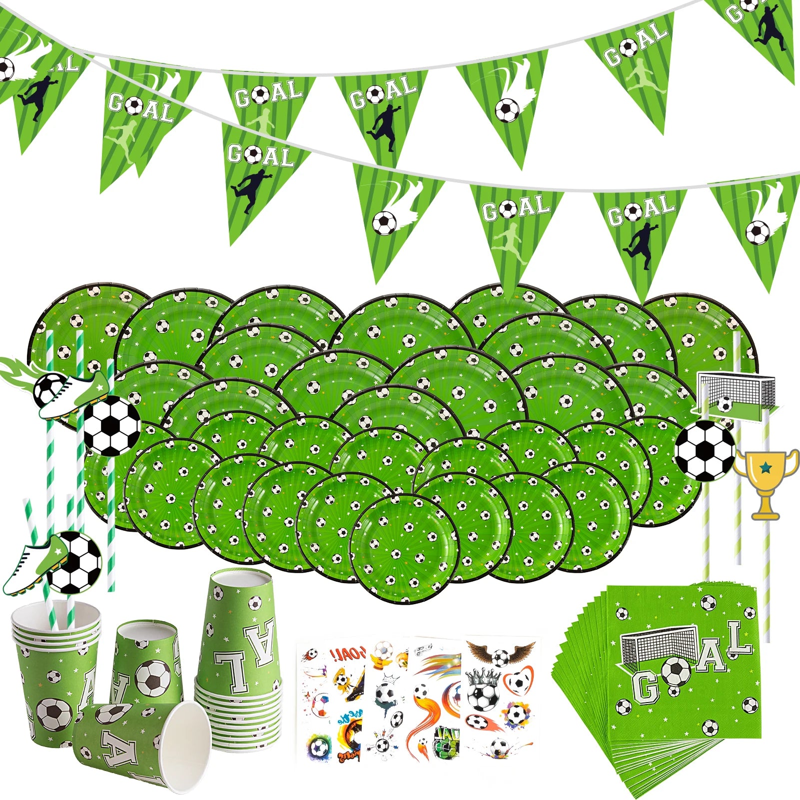 Football Theme Party Tableware Banner Soccer Paper Plate Cup Napkins Party Supplies Disposable Tableware Set
