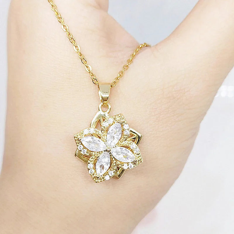 Wholesale Jewelry Luxury Elegant Rotatable Exquisite Windmill Shape Copper Necklace Rotatable Calming Worry Meditation Necklace