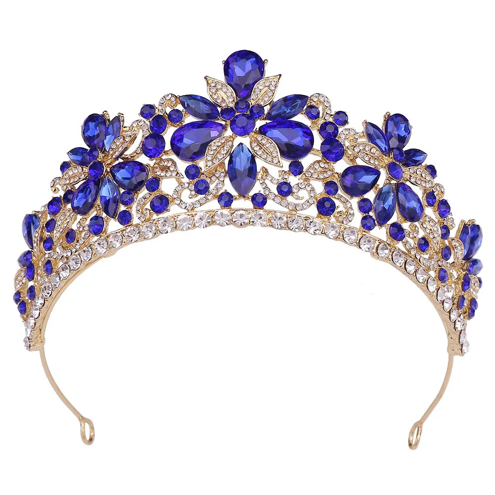 SLBRIDAL Handmade Colorful Rhinestones Crystal Pearls Bridal Tiara Headband Wedding Bridesmaids Crown Women Girls Hair Jewelry