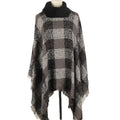 MIO Classic Plaid Winter Ladies Warm Oversized Shawl Wrap Open Front Tassel Imitated Cashmere Poncho Turtle Neck Women