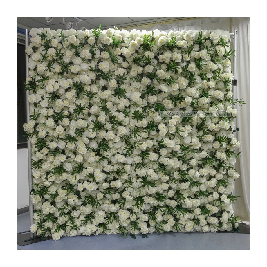 LFB1092 2021 Wedding Stage Flower Decoration Personalized White Rose Flower Wall Panel Artificial
