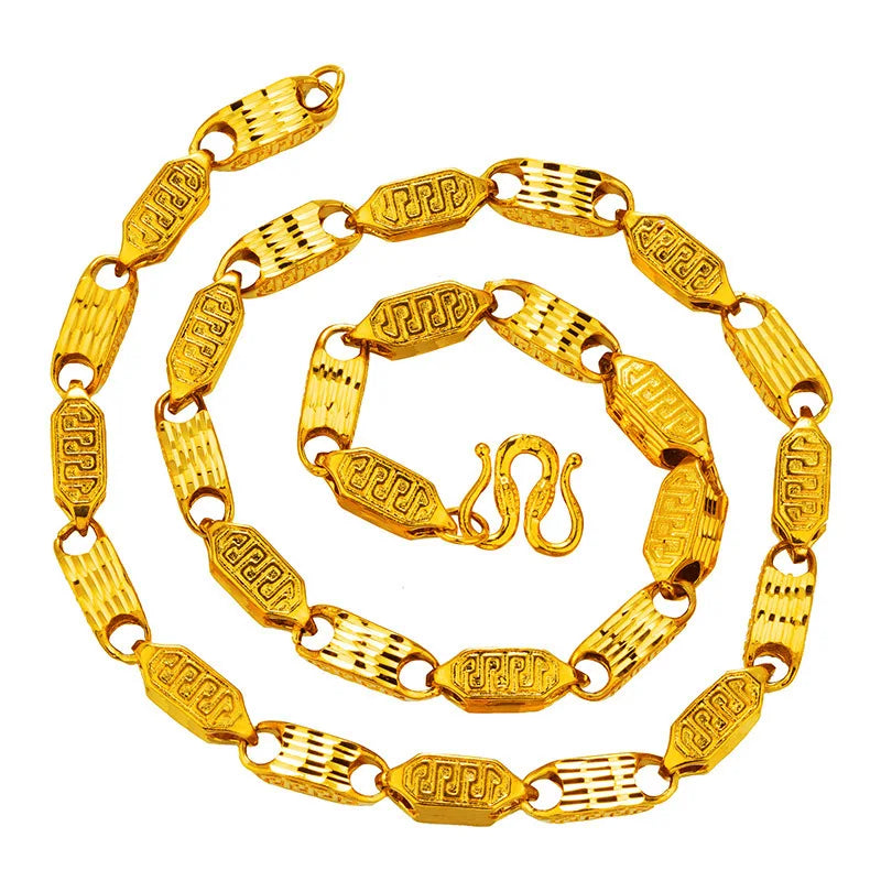 Gold Jewelry Fashion Gold Plated Imitation 999 Men's Copper Carven Design Great Wall Pattern Necklace Stall Supply