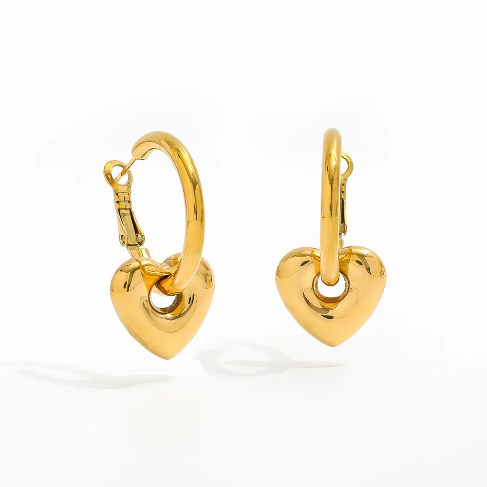 New PVD Gold Plated Heart Hoop Earring New Stainless Steel Trendy Jewelry