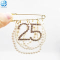 Fashion Rhinestone Number 25 Pearl Tassels Safe Pins Delta Sorority Brooches for Christmas Diamond Brooch Sorority Gift