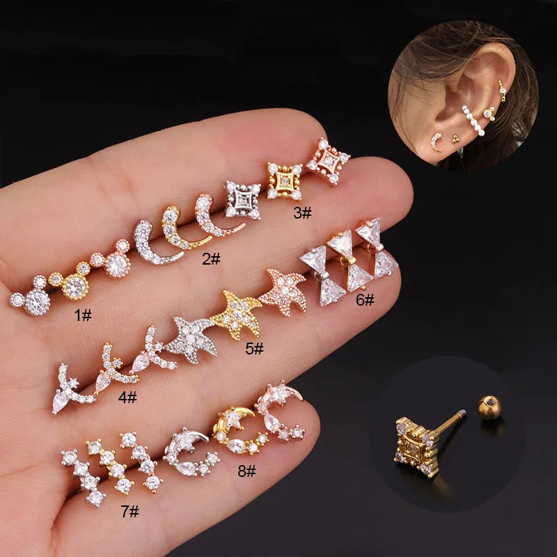 Piercing Body Jewelry 12 Mix Color Amber Lip Earring Stud 1.2x6/8x3mm Stainless Steel Labret Piercing Cartilage Wedding Gift