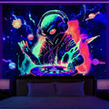Custom UV Reactive Skull Eco-Friendly Rectangle Wall Tapestry Hippie Bohemian Abstract Alien Mandala Hanging Black Light Glow