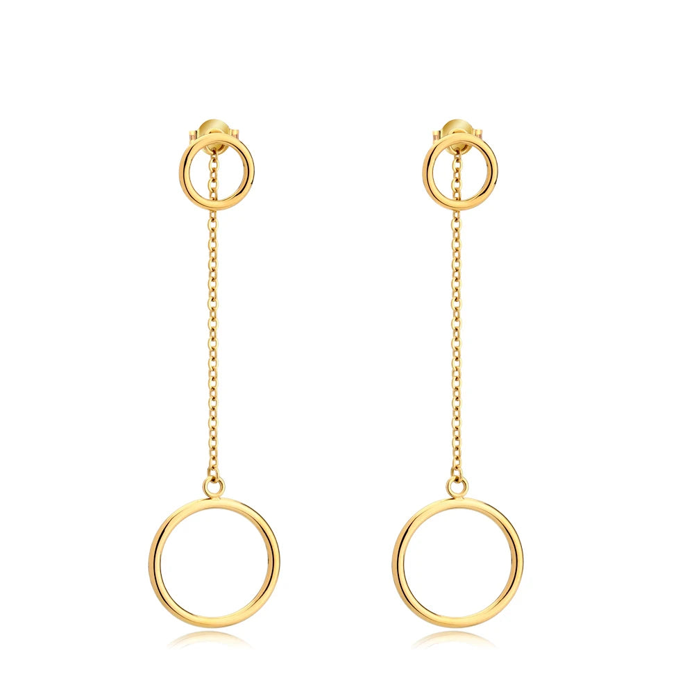 Fashionable Stainless Steel Earrings for Ladies Two Circles Long Cross Gold Hoop with Diamond Wedding Jewelry Gift