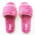 High-quality Women Autumn Plush House Fuzzy Open Toe Slides Ladies Fur Shoes Hot Pink Flat Sandals for French