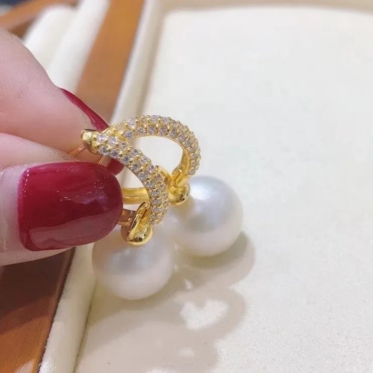 E766 10-11mm DIY Natural  Freshwater Pearl Charm Earrings Mounting Accessory 925 Sterling Silver Gold Plated  Jewelry for Women