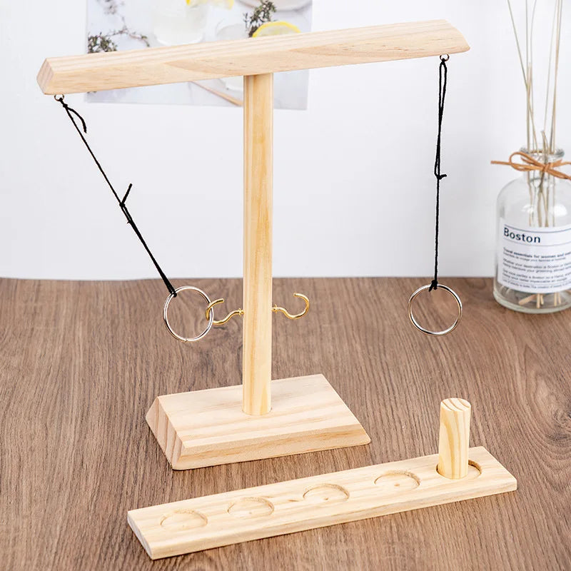HOYE CRAFT Wooden Hook and Ring Game Wooden Ladder Hooks Party Games Wooden Ring Toss Game