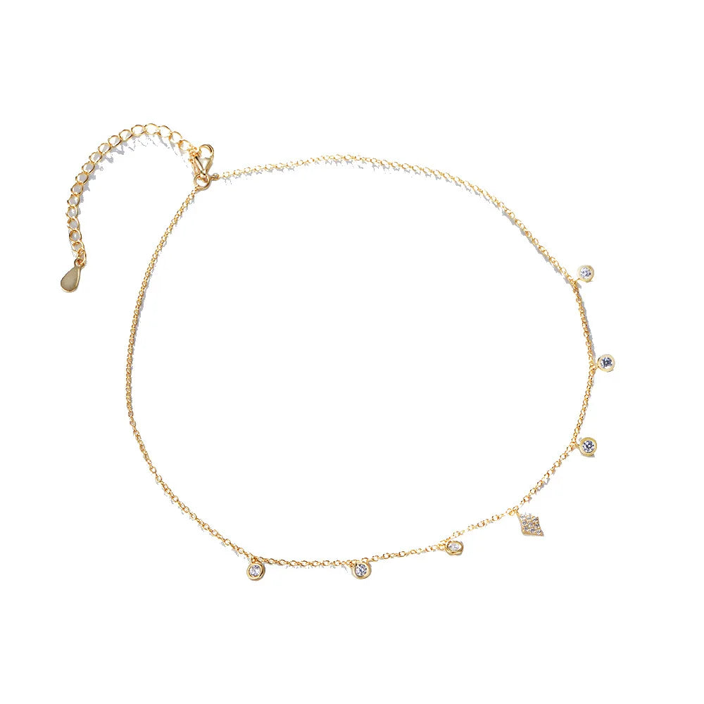 Personalized Classic Minimalist Charms CZ Clavicle Chain S925 Sterling Silver Gold Plated Small Pendant Short Choker Necklace
