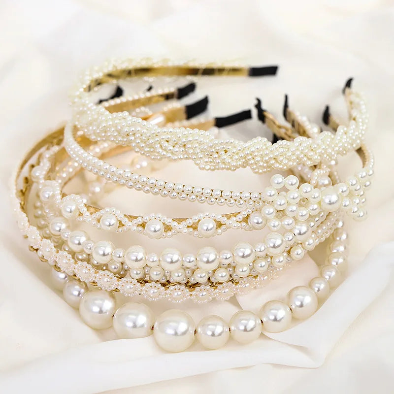 Hot Sell Women Pearl Rhinestone Crystal Hair Hoop Luxury Fashion Hair Bands Daily Decorate Popular Party Headband