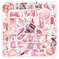 50Pcs Cute Pink Girl Makeup Cosmetics Graffiti Stickers for Laptop Luggage Decor Watercolor Perfume Sticker