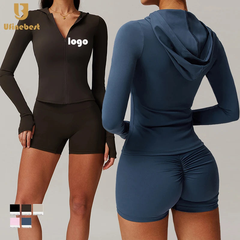 Custom Activewear Fitness Hooded Workout Yoga Outdoor Zip up Outdoor Gym Sports Jackets for Women