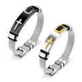 Adjustable Length Mens Cross Mesh Bracelet Men Stainless Steel Clasp Cool Christian Jewelry Genuine Leather Bracelet MegaBDM